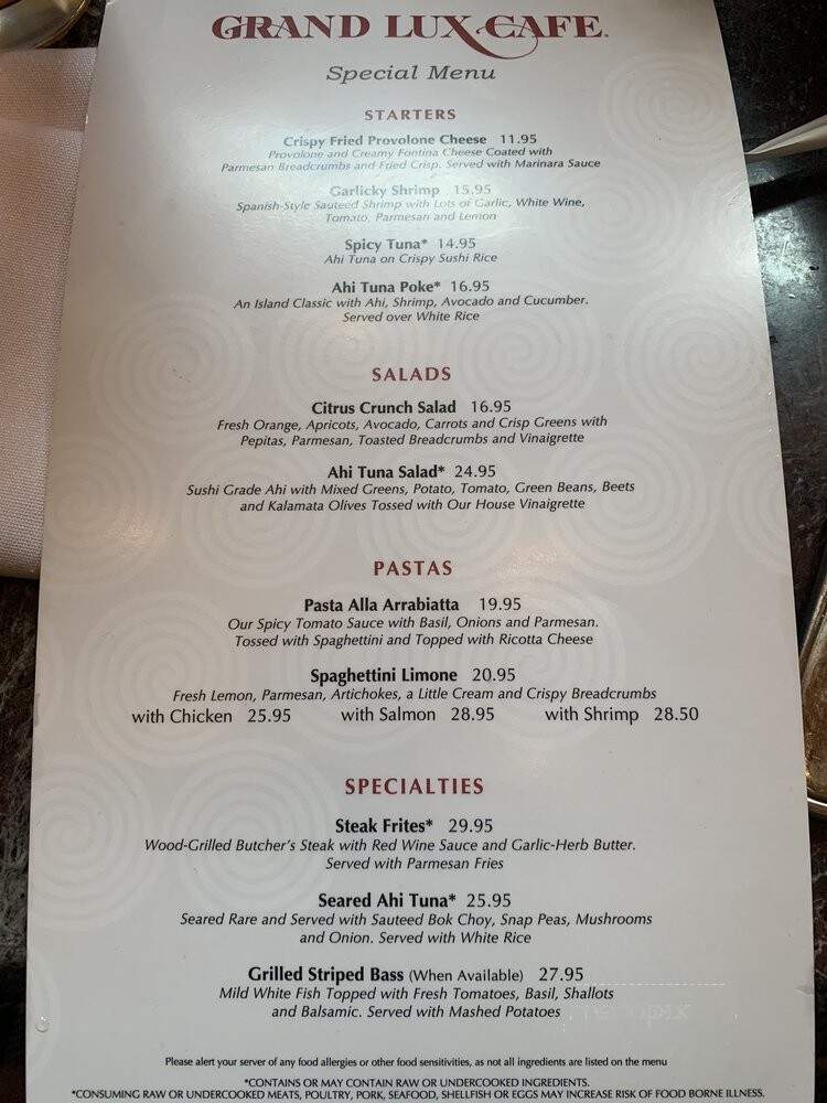 Grand Lux Cafe - Paramus, NJ menu_pic