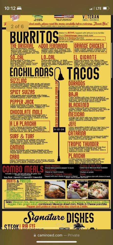 Camino Real - Bakersfield, CA menu_pic