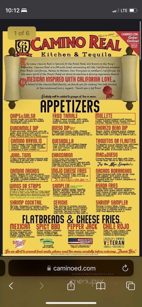 Camino Real - Bakersfield, CA menu_pic
