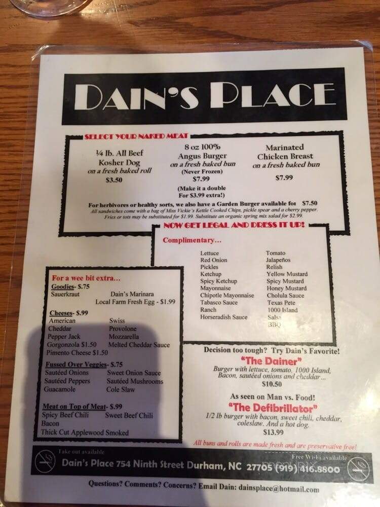 Dain's Place - Durham, NC menu_pic