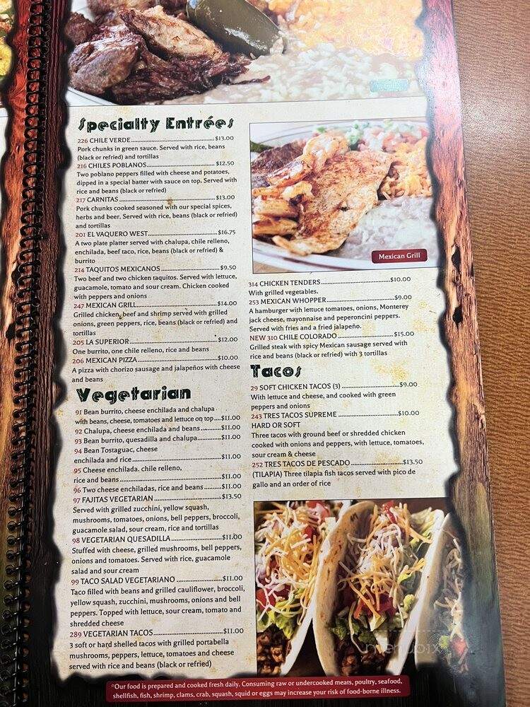 El Vaquero West - Palmyra, VA menu_pic