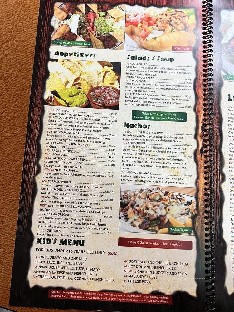 El Vaquero West - Palmyra, VA menu_pic