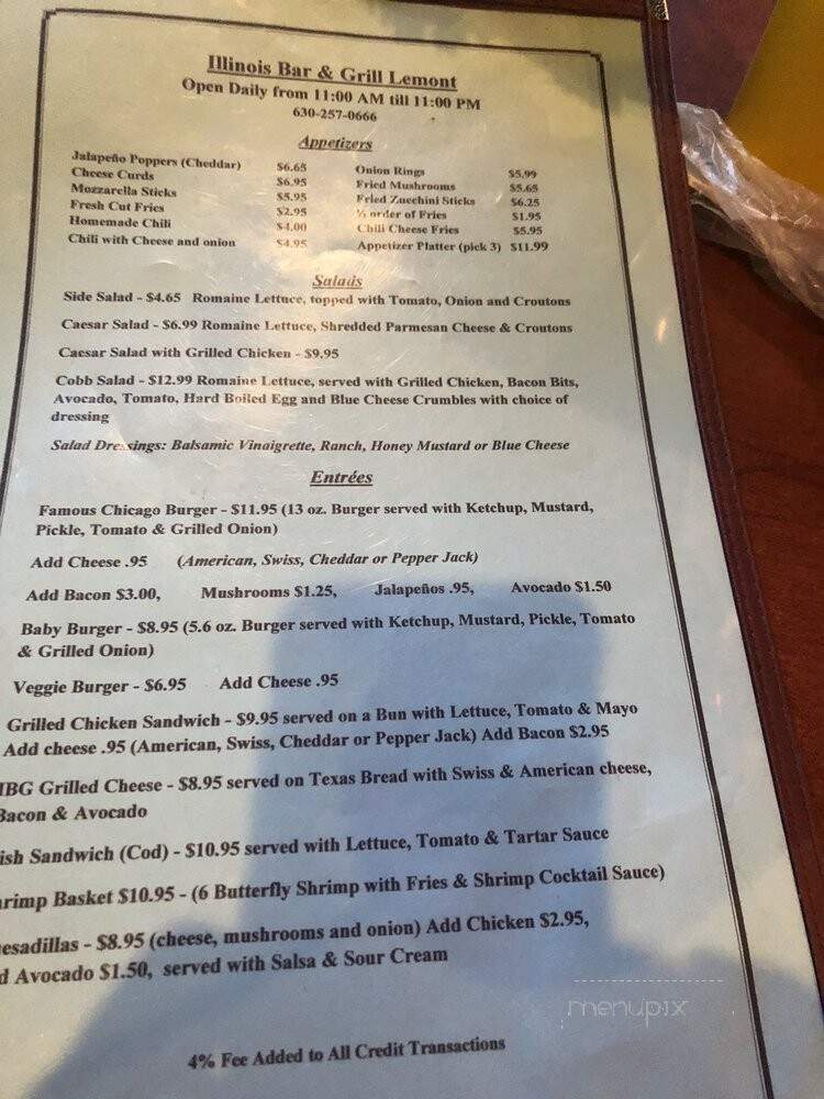 Illinois Bar Grill - Lemont, IL menu_pic