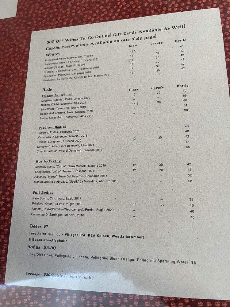 Ragazza - San Francisco, CA menu_pic