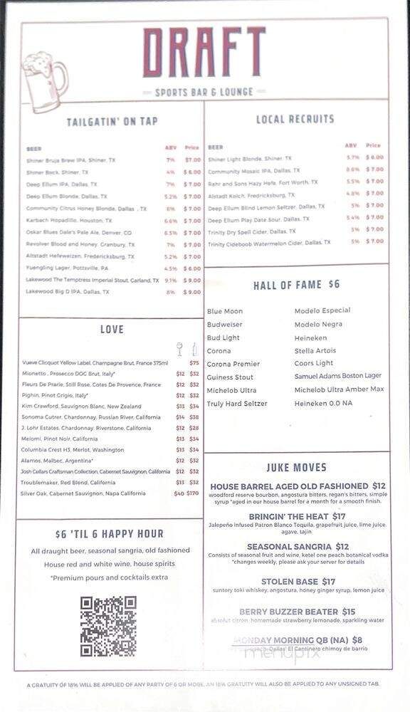 Draft Media Sports Lounge - Dallas, TX menu_pic