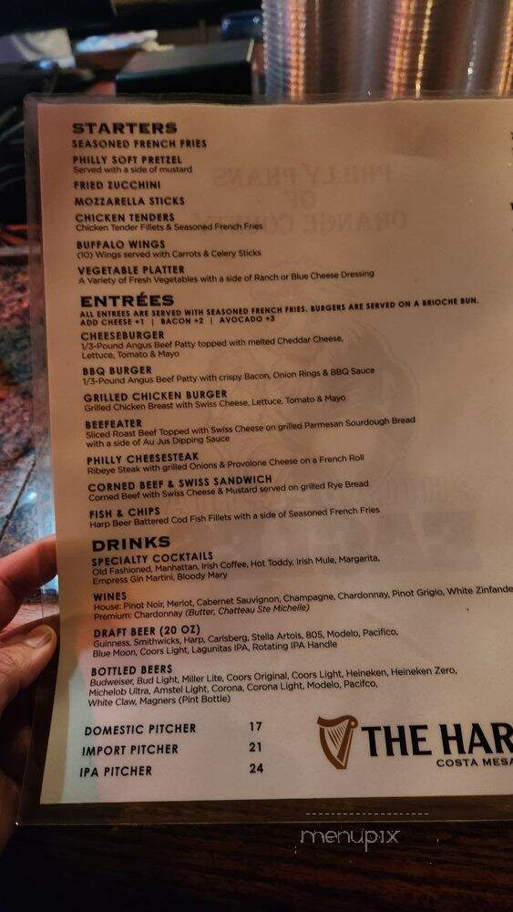 Harp Inn - Costa Mesa, CA menu_pic