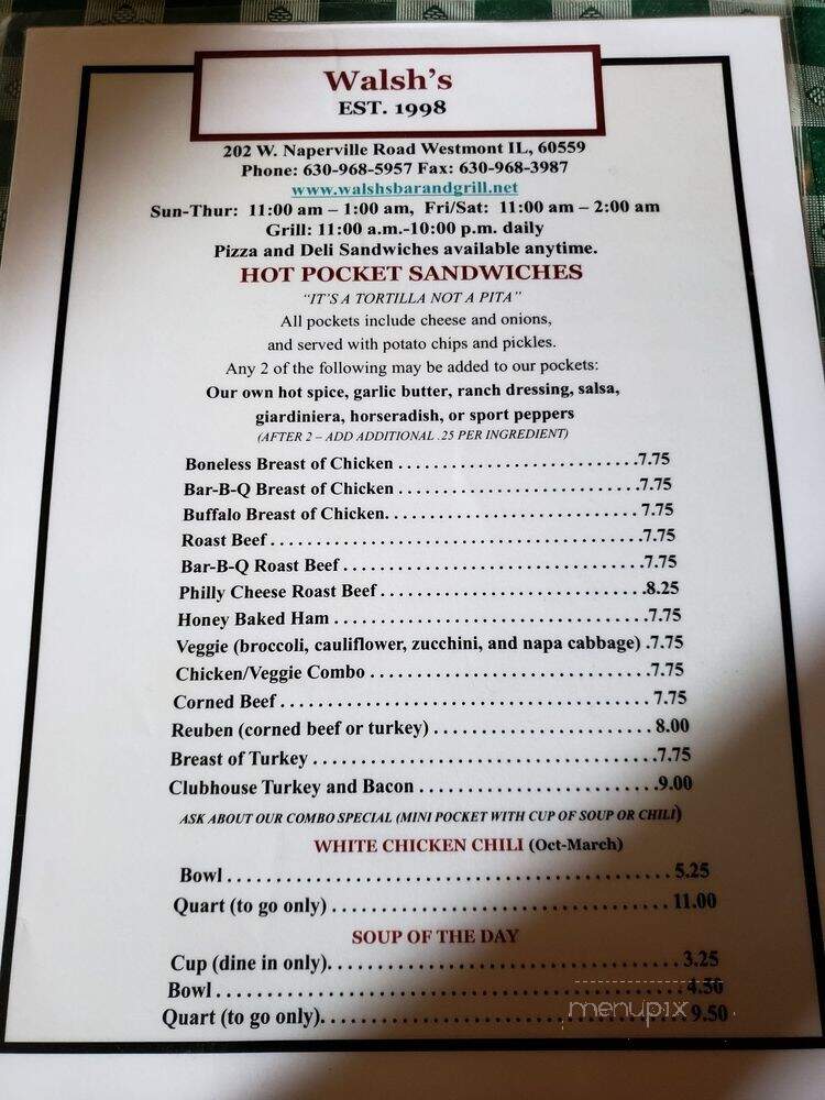 Walsh's Bar & Grill - Westmont, IL menu_pic