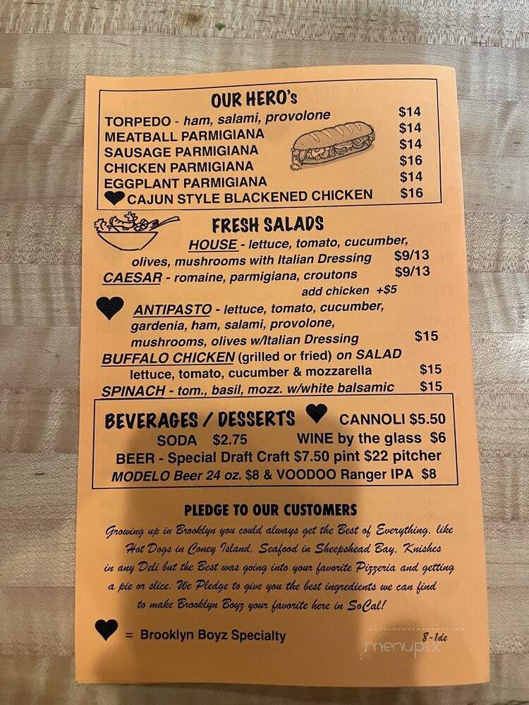 Brooklyn Boyz Pizza - Carlsbad, CA menu_pic