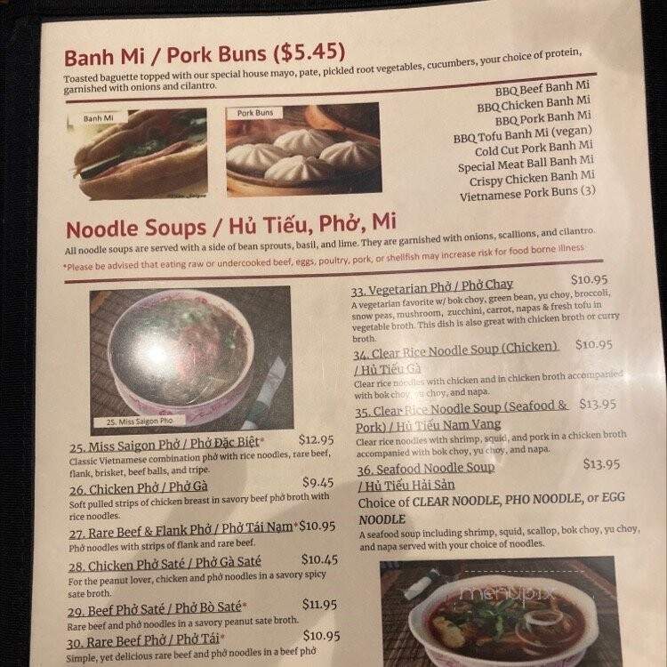 Miss Saigon - Amherst, MA menu_pic