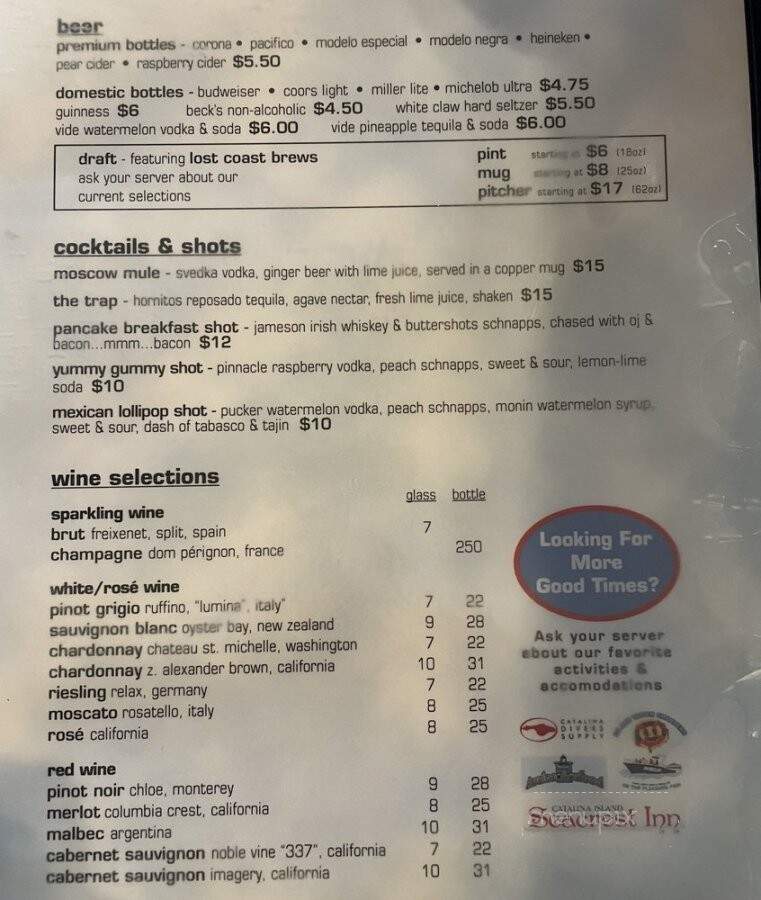 Lobster Trap - Avalon, CA menu_pic