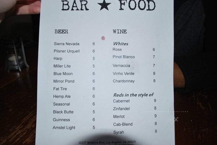 Bar Food - Los Angeles, CA menu_pic