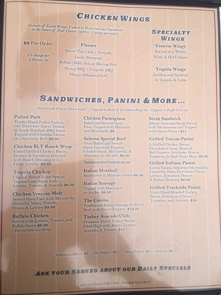 Salerno's - La Grange, IL menu_pic