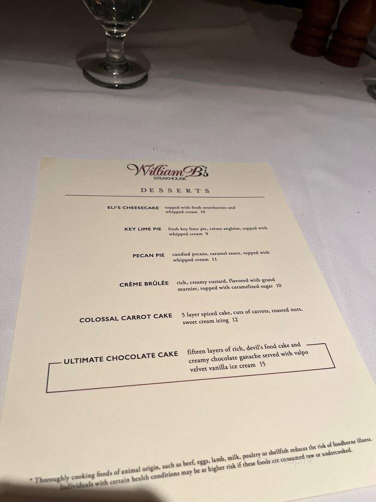 William B's Steakhouse - Indianapolis, IN menu_pic