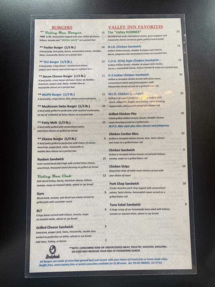 Valley Inn - Milwaukee, WI menu_pic