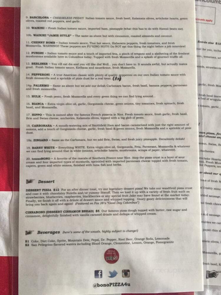 Bono Pizza - Columbus, OH menu_pic