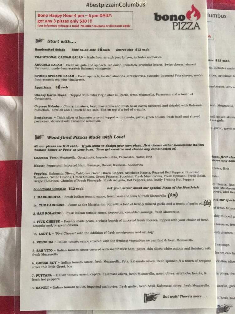 Bono Pizza - Columbus, OH menu_pic