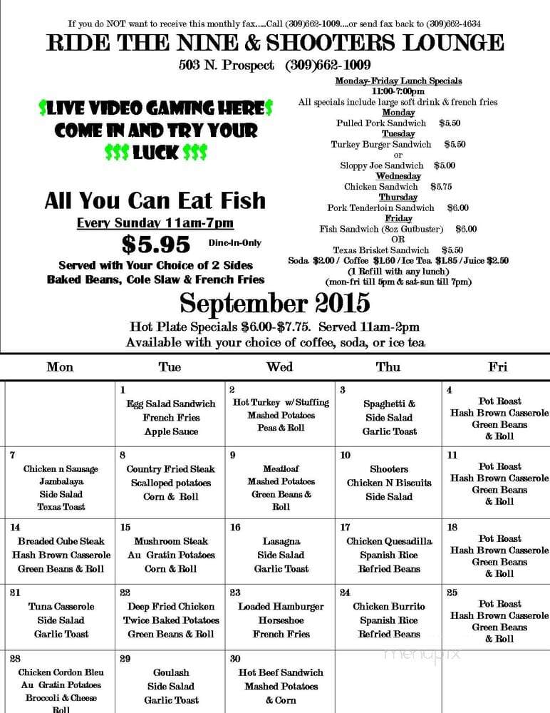 Shooter's Lounge - Bloomington, IL menu_pic