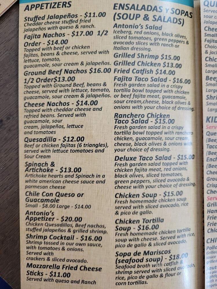 Antonio's Mexican Grille - Houston, TX menu_pic