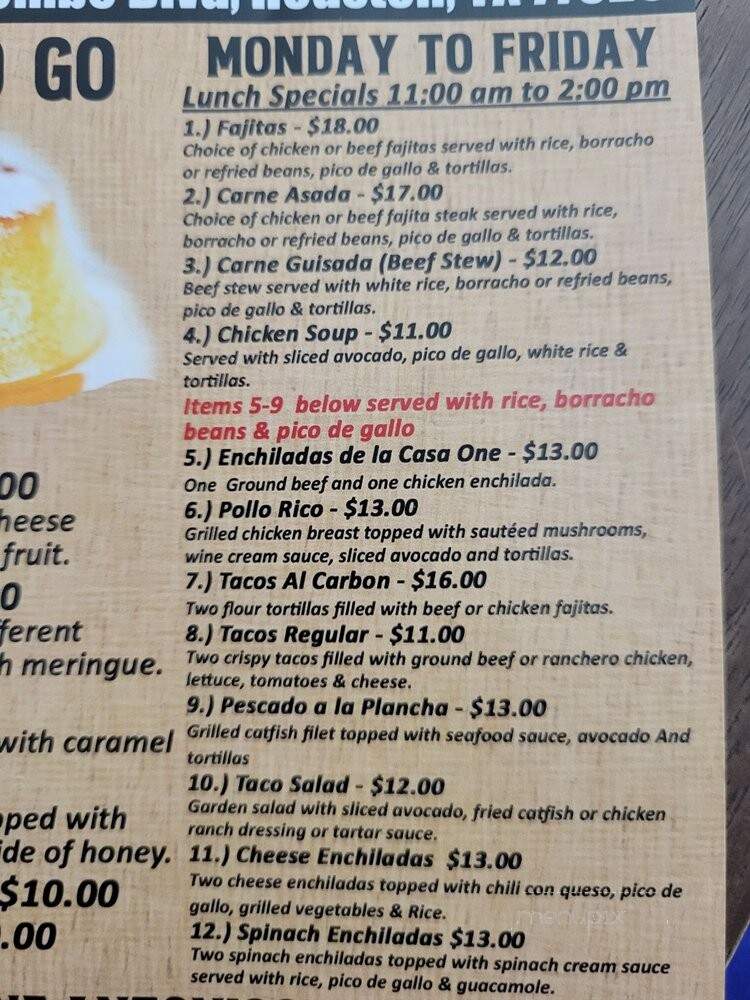 Antonio's Mexican Grille - Houston, TX menu_pic