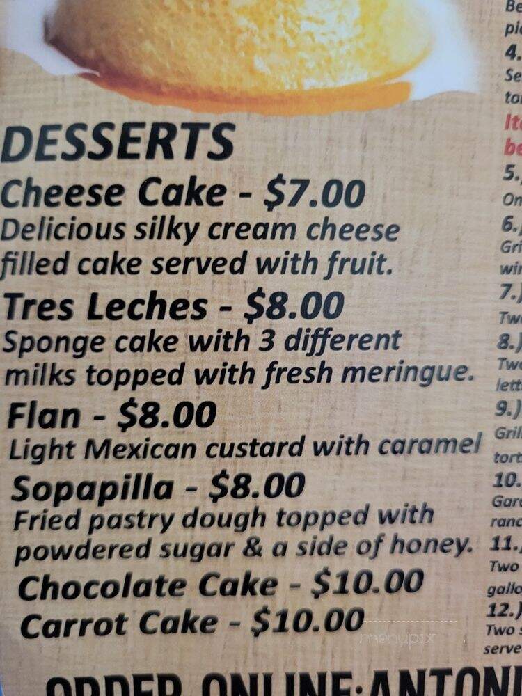 Antonio's Mexican Grille - Houston, TX menu_pic