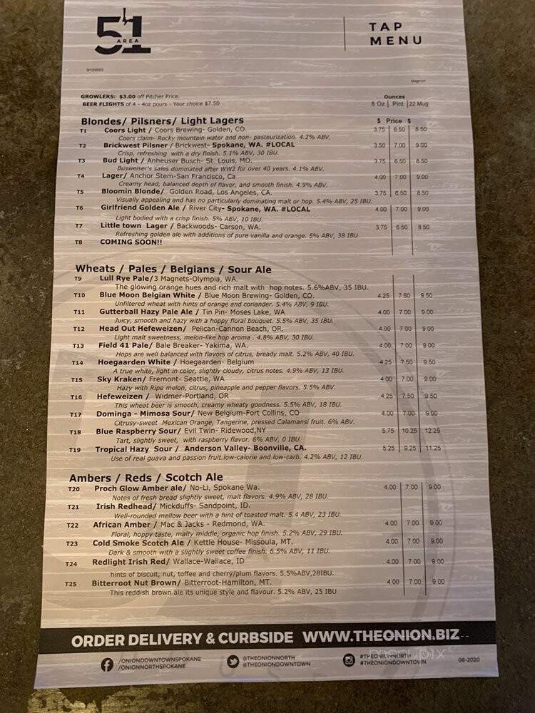 Onion Restaurant - Spokane, WA menu_pic