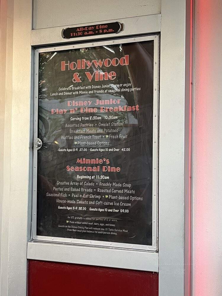 Hollywood & Vine - Lake Buena Vista, FL menu_pic
