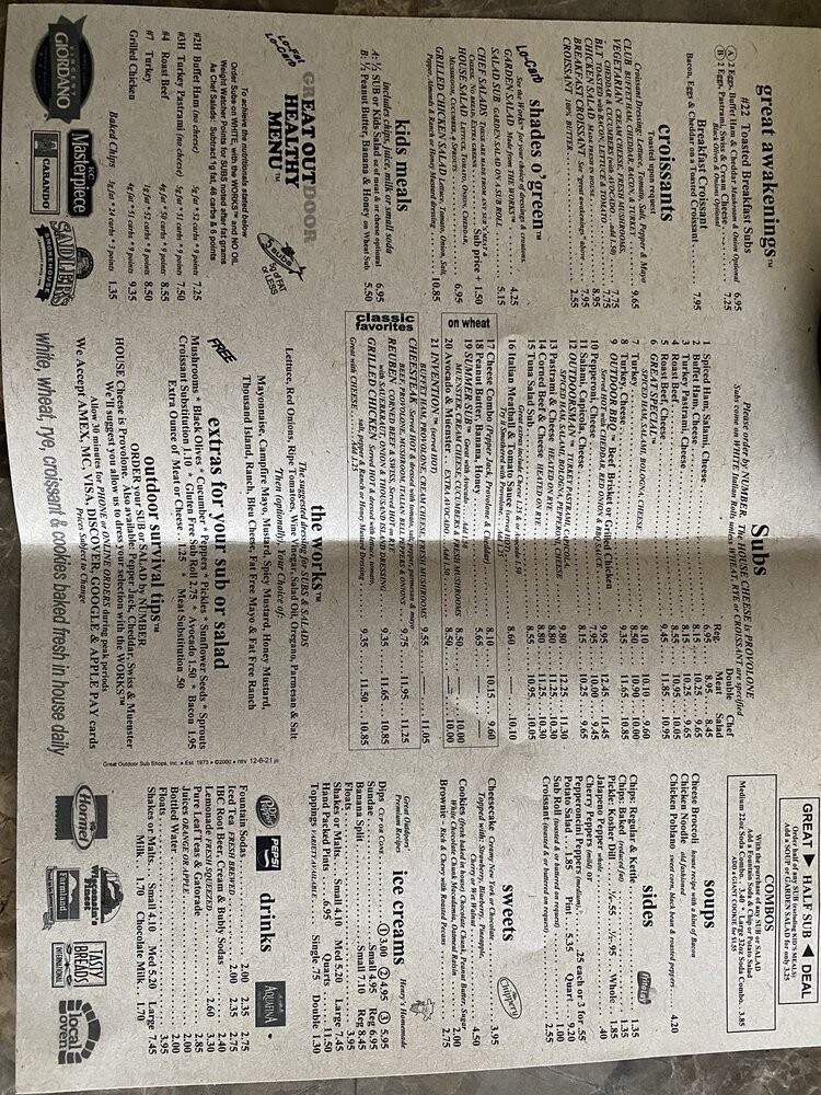 The Great Outdoors Sub Shop - Dallas, TX menu_pic
