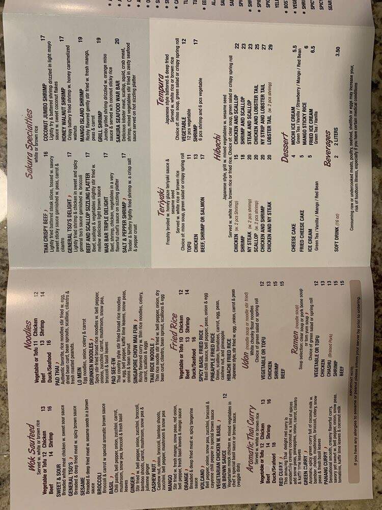 Sakura - Lancaster, PA menu_pic