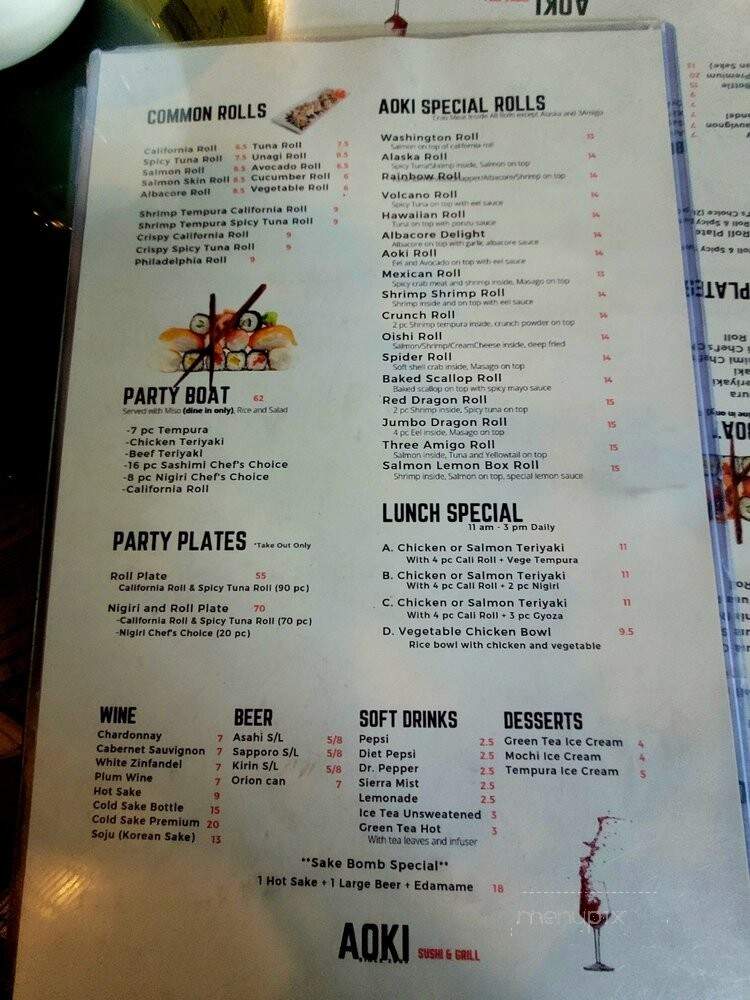 Aoki Japanese Restaurant - La Verne, CA menu_pic