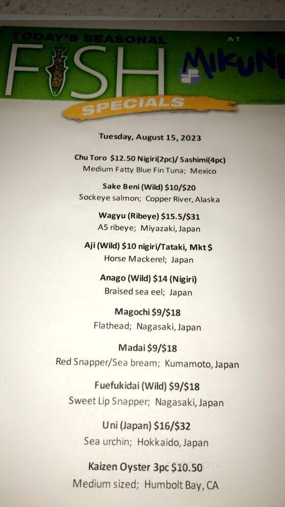 Taro's By Mikuni - Sacramento, CA menu_pic