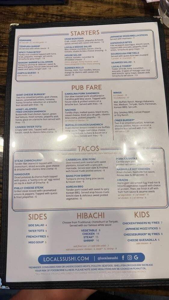Local's Bar - Mount Pleasant, SC menu_pic