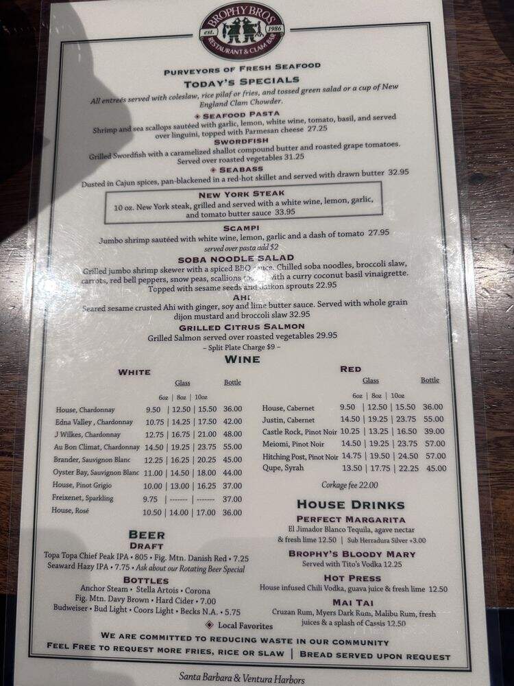 Brophy Brothers Restaurant & Clam Bar - Ventura, CA menu_pic