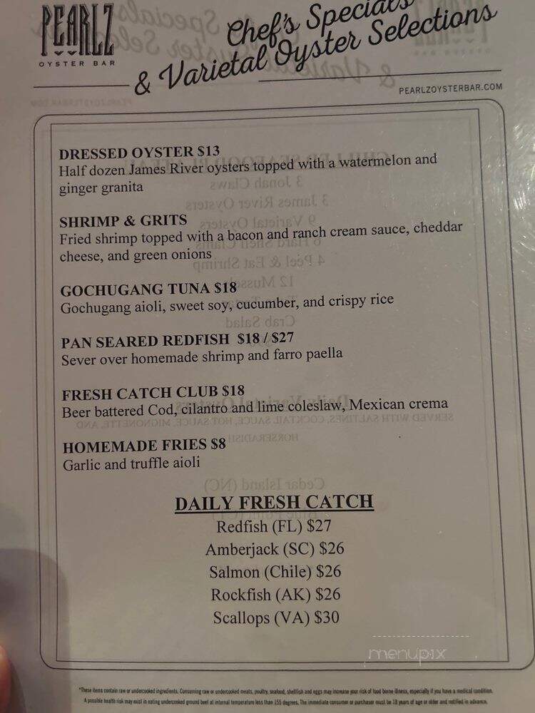 Pearlz Oyster Bar - Columbia, SC menu_pic