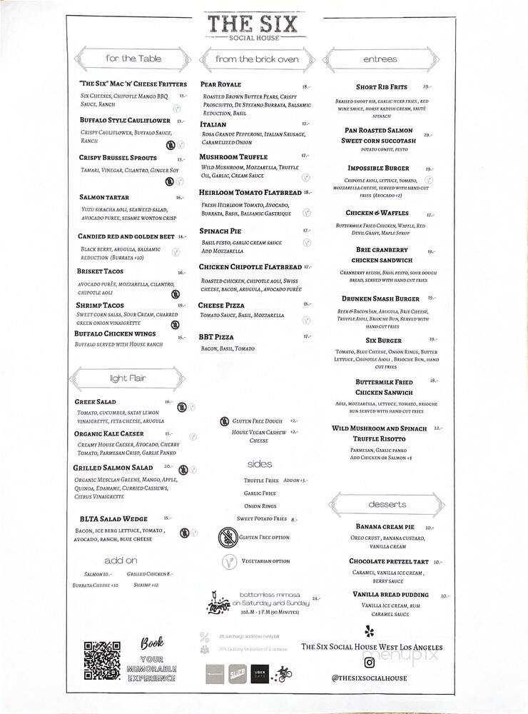 The Six Restaurant - Los Angeles, CA menu_pic