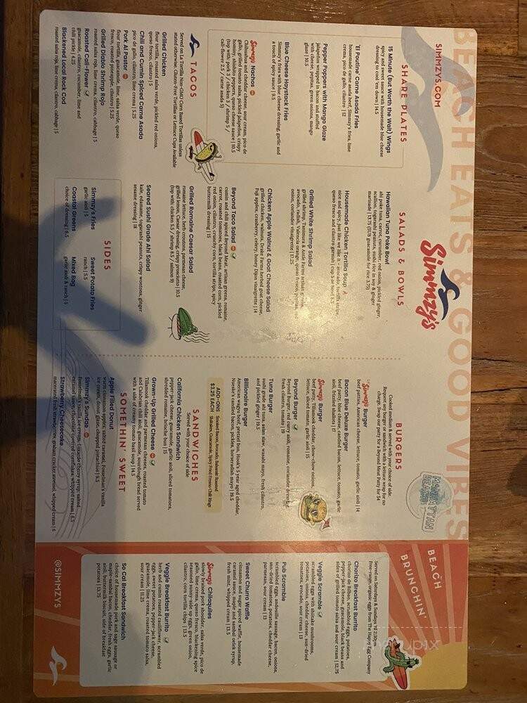 Simmzy's - Manhattan Beach, CA menu_pic