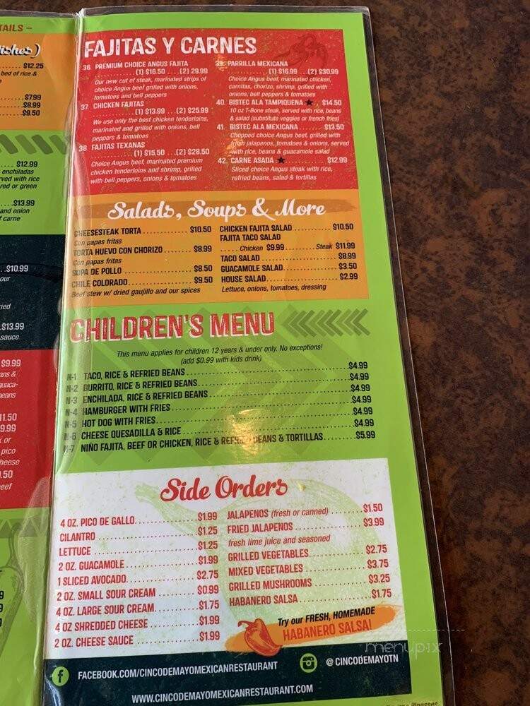 Cinco de Mayo Mexican Restaurant - Brentwood, TN menu_pic