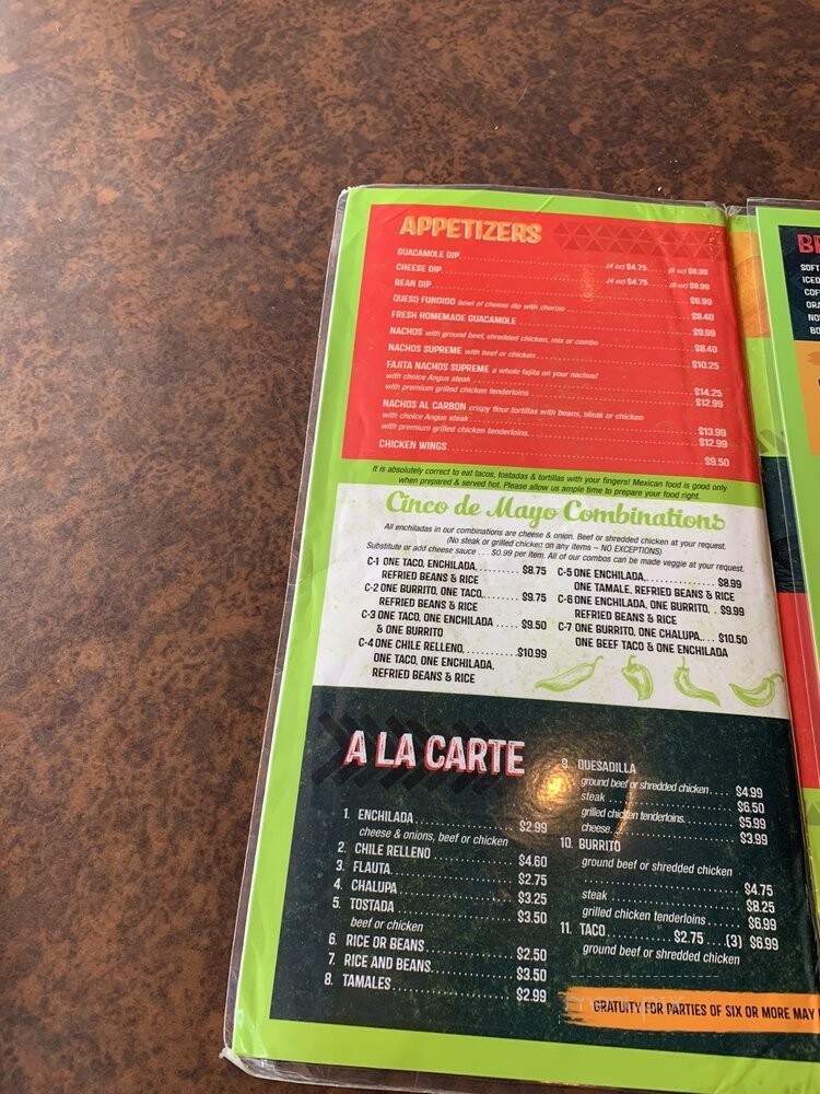 Cinco de Mayo Mexican Restaurant - Brentwood, TN menu_pic