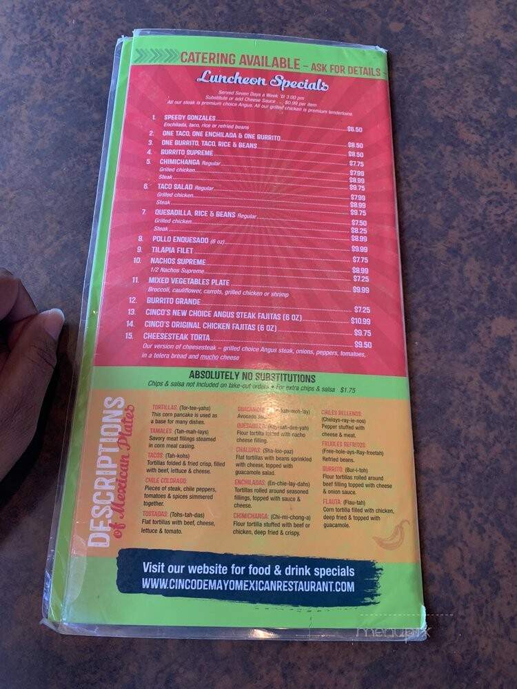 Cinco de Mayo Mexican Restaurant - Brentwood, TN menu_pic
