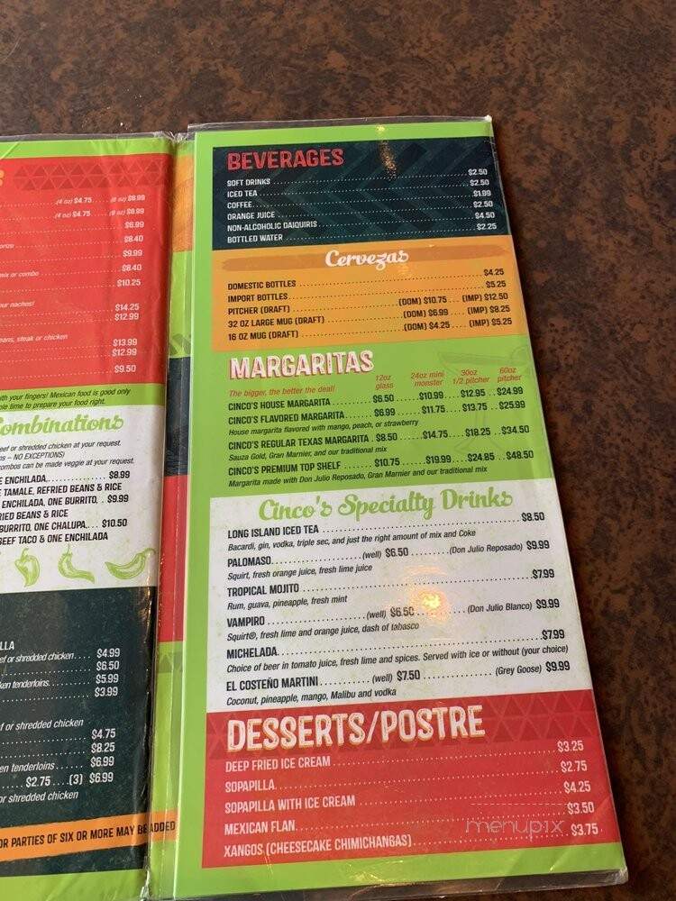 Cinco de Mayo Mexican Restaurant - Brentwood, TN menu_pic