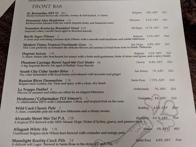 The Trappist - Oakland, CA menu_pic