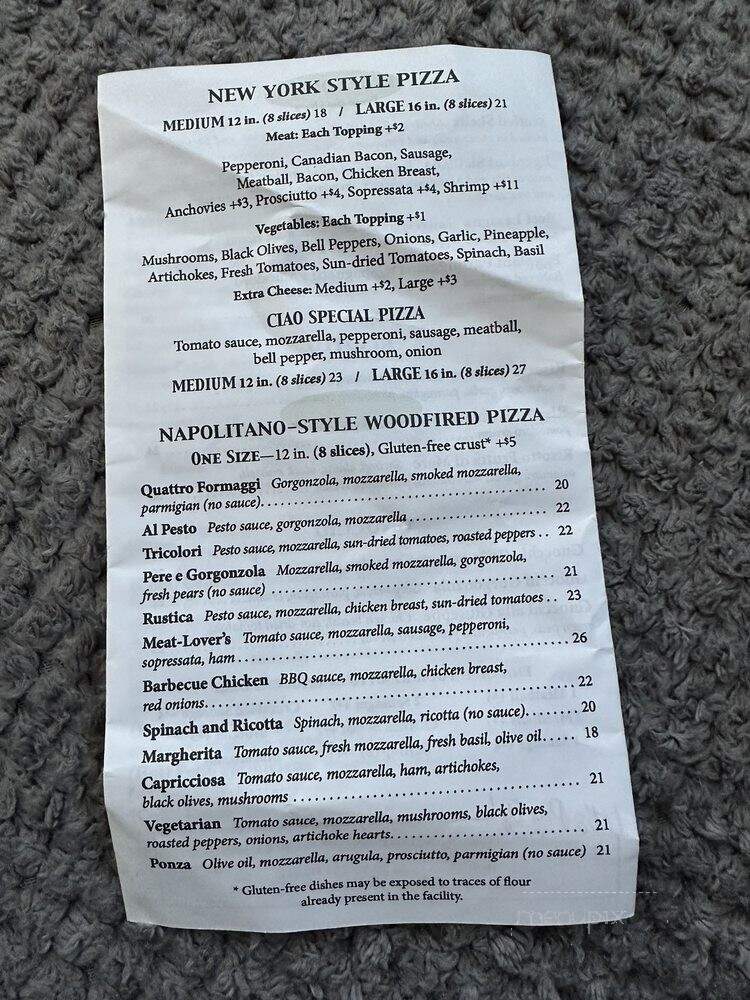Ciao Ristorante Italiano - Vista, CA menu_pic