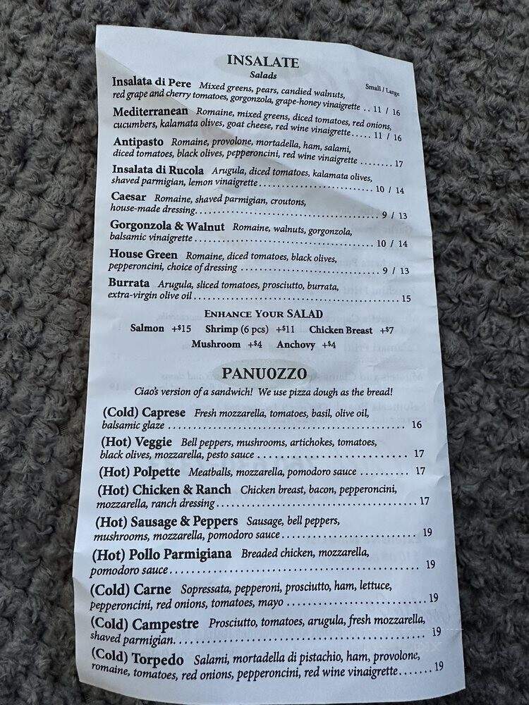 Ciao Ristorante Italiano - Vista, CA menu_pic