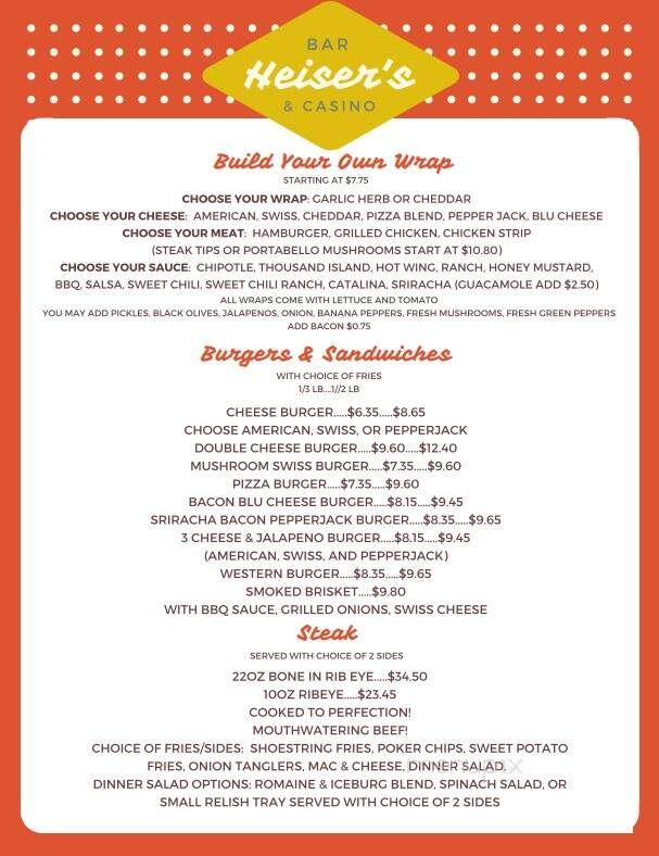 Heiser's Bar & Casino - Baker, MT menu_pic