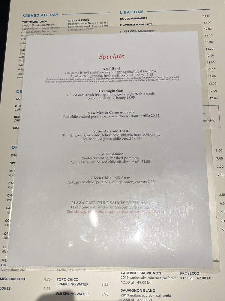 Plaza Cafe Southside - Santa Fe, NM menu_pic