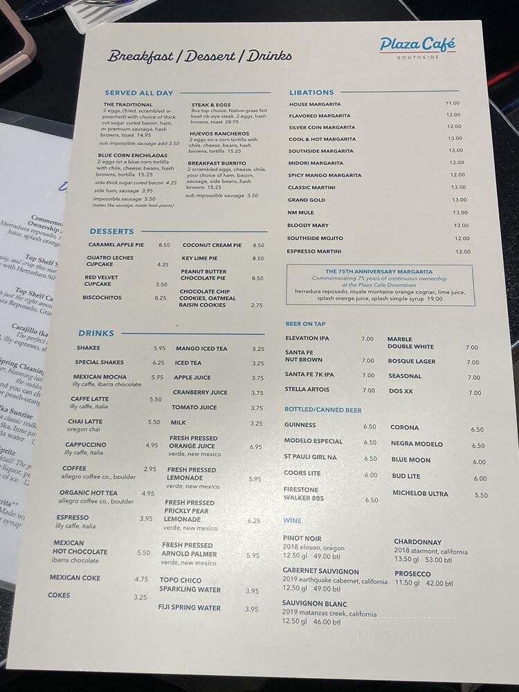 Plaza Cafe Southside - Santa Fe, NM menu_pic