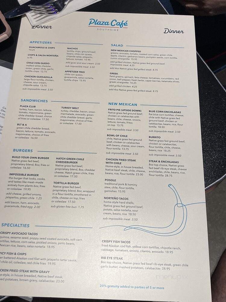 Plaza Cafe Southside - Santa Fe, NM menu_pic