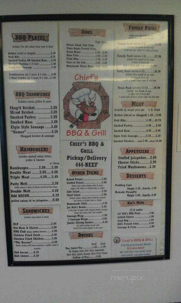 Chief's BBQ - Austin, TX menu_pic