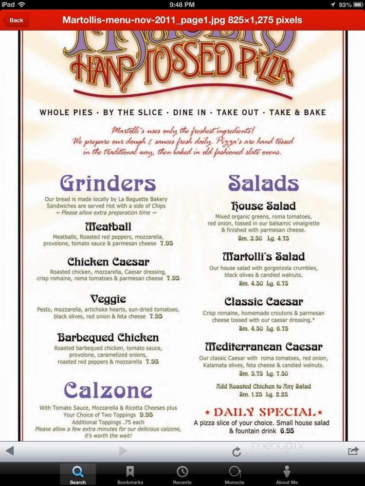 Martolli's Hand Tossed Pizza - Ashland, OR menu_pic