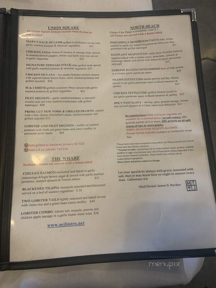 M & J Bistro - Tracy, CA menu_pic