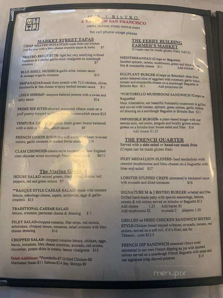 M & J Bistro - Tracy, CA menu_pic